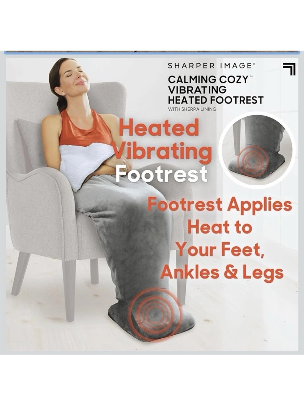 Sharper Image Calming Cozy Massaging Heating Wrap Grey with Sherpa Lining New